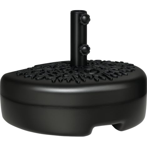 Base per ombrellone semicircolare riempibile per pali da 38-48 mm, nera, riempibile con sabbia o acqua.