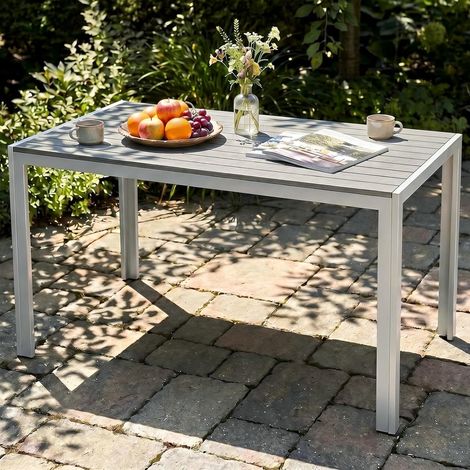 Table de Jardin 110x70 cm, Largeur du plateau 6,5 cm Table de Terrasse en WPC et Alu - Effet Bois Élégant, Rectangulaire et Solide pour Jardin et Véranda, Tout Gris (1/5)