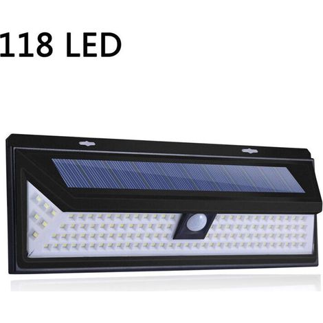 118 Led Lampe Solaire 1000 Lumens Applique Mural Pir Mouvement Capteur Ip65 Etanche Jardin Exterieur (1/4)