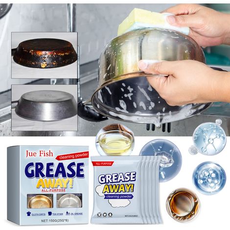 Kitchen grease remover powder, heavy-duty cleaner for pots, pans, cookware, stovetops, and range hoods - 150g (25g6pcs) (1/5)