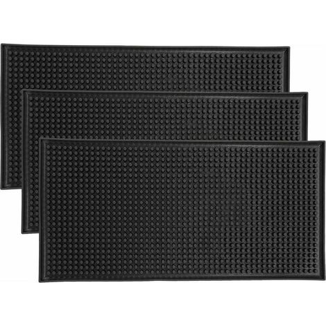 Lot de 3 tapis de service de bar en caoutchouc antidérapant, tapis de séchage pour verre, comptoir, café, whisky, cocktail, pour cuisine, bar, restaurant, noir (30 x 15 cm) (1/4)