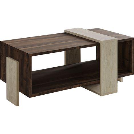 Couchtisch aus Holz "Meleni" - 90 x 49 x 40 cm - Travertin