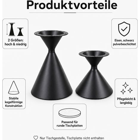 Lot de 2 piètements en acier pour table – un modèle haut et un bas, finition noire thermolaquée, avec embouts caoutchouc antidérapants – vendus seuls, sans plateau (1/5)