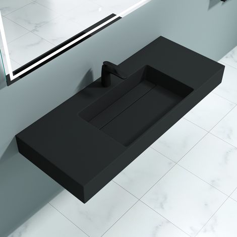 doporro® lavabo de diseño 120x48x13cm desagüe oculto Colossum12 en antracita mate de mármol fundido apto como lavabo de sobre encimera y lavabo suspendido