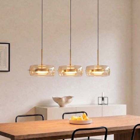 [NEUWERTIG] B-Ware Lucande Hängeleuchte Martis LED Pendelleuchte dimmbar amber schwarz 3-flg (1/2)