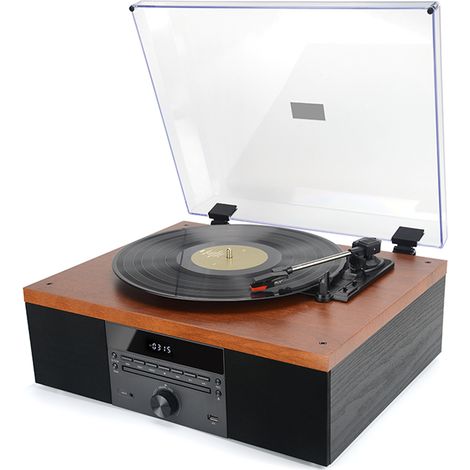 Tocadiscos Akai ATT-14BT 2×5 W RMS Bluetooth 5.0 CD FM USB AUX RCA Madera