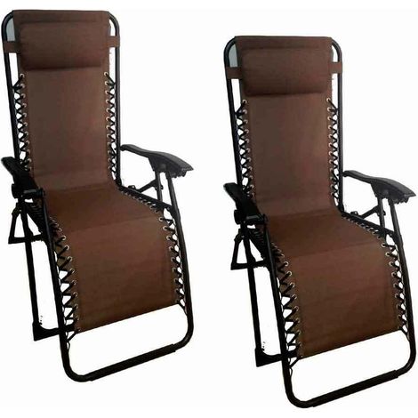 Sedia a sdraio pieghevole a gravita zero textile marrone x 2 giardino