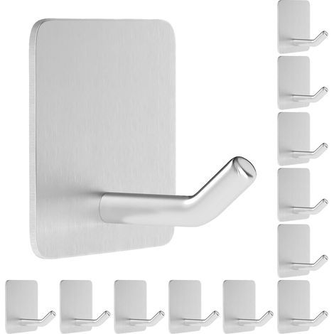 Selbstklebende Handtuchhaken fürs Badezimmer, Edelstahl, silber (12er-Packung) (1/5)