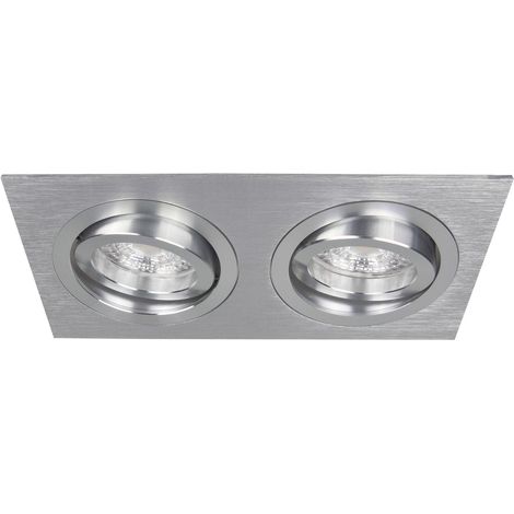 Spot ALU 16 GU10 rectangle 2 têtes orientable, alu brossé/alu poli IP20 - EUROPOLE - 26202 (1/3)