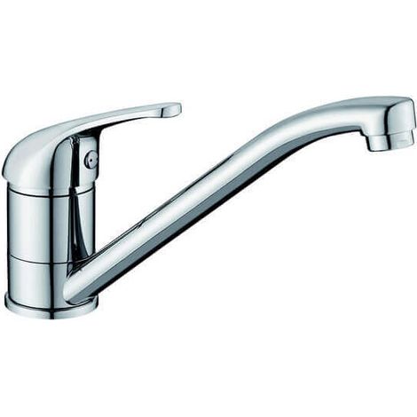 Rue Du Bain – Robinet mitigeur évier bec incliné 22 cm – Laiton chromé – Hauteur sous bec 14,8 cm – Commande à manette unique