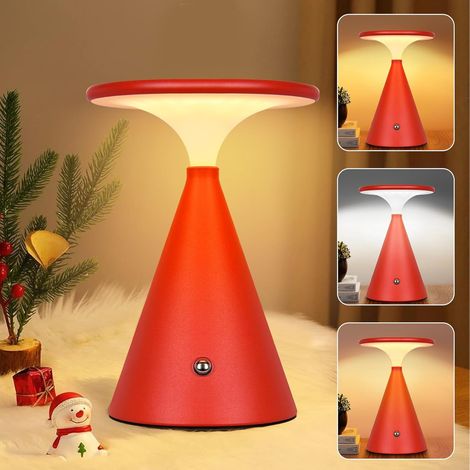 Rosnek Lampe de Table LED, Lampe de Bureau 1200mAh Dimmable, Luminaire d'Intérieur/Extérieur à Toucher, 3 Couleurs Gradation Illimitée, Design Élégant (Rouge)