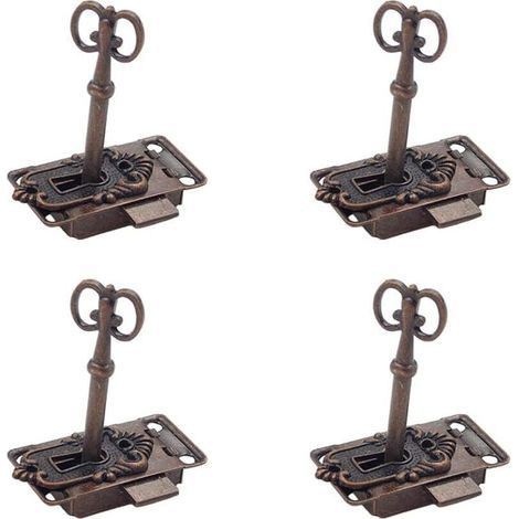 4 Stück Vintage Schloss Set Antik Möbelschloss Schranktürschloss Antik Vintage Schranktürschloss Antikes Schloss und Schlüssel Dekoratives Möbelschloss Schrankschloss für Schließfächer