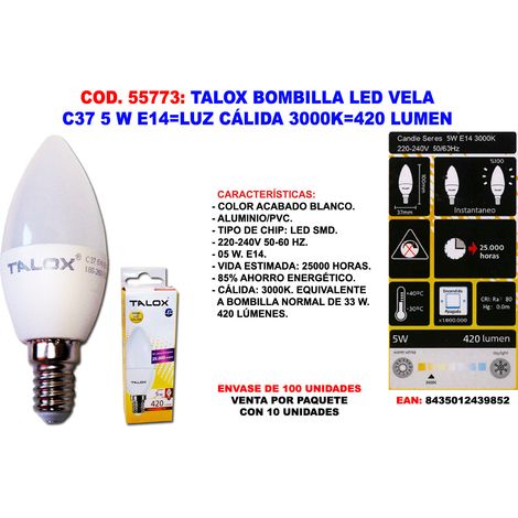 Ampoule bougie LED C37 5W E14 lumière chaude 3000K 420 Lumens