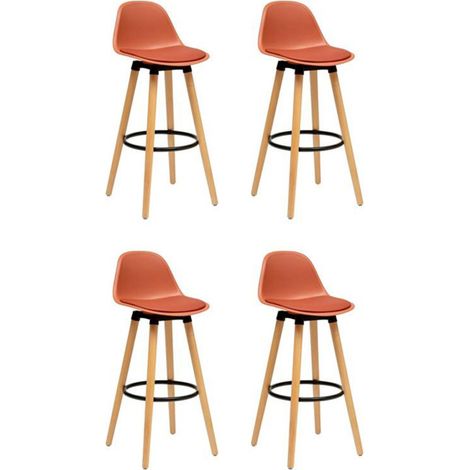 Atmosphera – Lot de 4 tabourets de bar terracotta 91cm – Assise 71,5cm – Structure en bois hêtre et métal – Repose-pieds inclus – Montage facile (1/5)