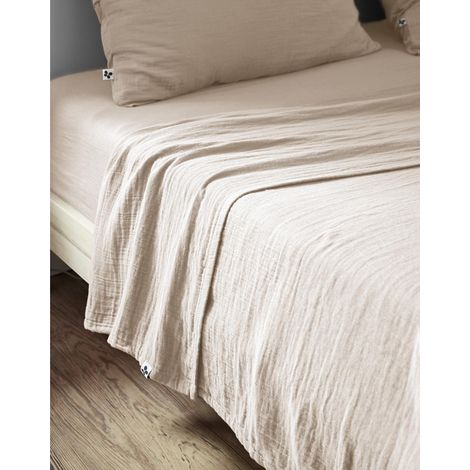 Drap plat 270 x 300 cm Double gaze de coton luxe Gaïa Pampa naturel (1/2)