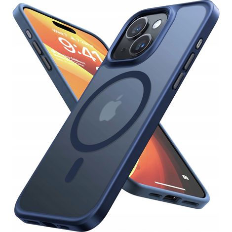 Matte Magnethülle für MagSafe für iPhone 15 + Glas, matsafe02NAVY BLUE (1/2)