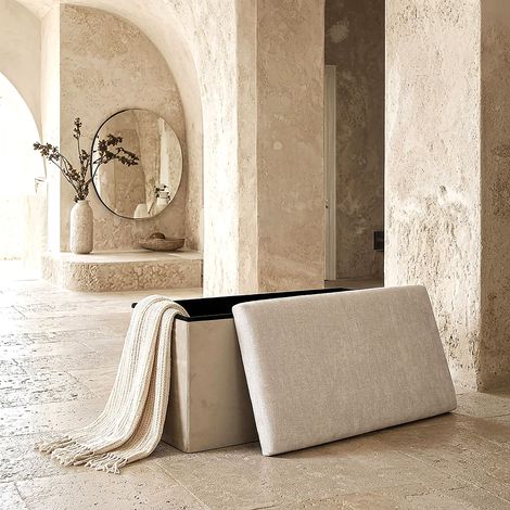 Coffre Banc Pliable - HOME DECO FACTORY - Emilia - Beige (1/5)