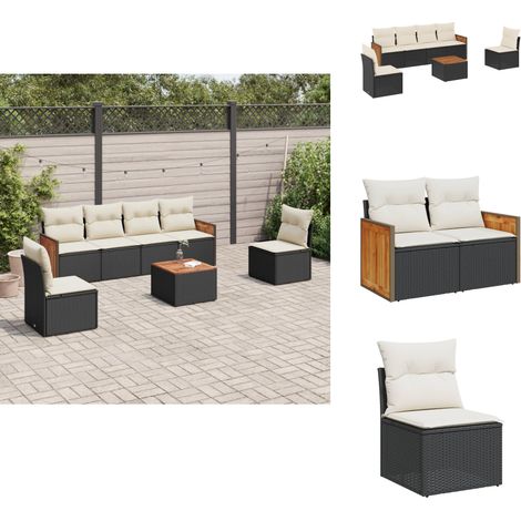 Salon de jardin 7 pcs avec coussins noir résine tressée - Ensemble Salon De Jardin - Meuble De Jardin - Mobilier Extérieur - Salon De Jardin Design - Set Salon De Jardin (1/5)