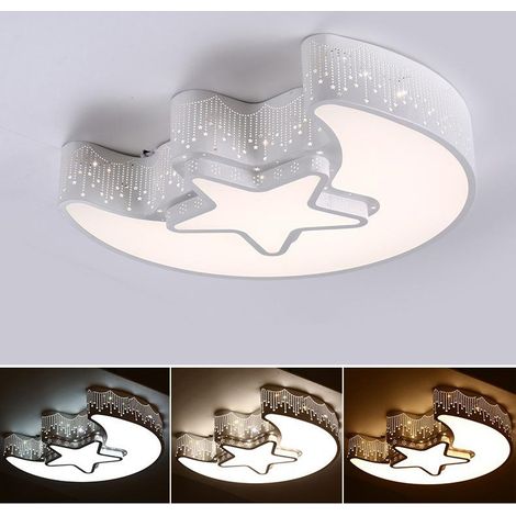 Plafonnier étoile-lune blanc, lampe de protection des yeux LED pour chambre d'enfant, convient pour chambre à coucher, salon, lumière tricolore (1/5)