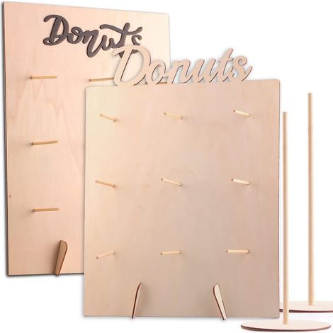4 Pièces - Support Donut - Présentoir Bois - Mur Et Tour - Pour Mariage Anniversaire Fête - Naturel - 40x29,8cm Et 29,5x12,3cm (1/5)