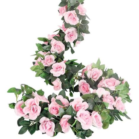 Guirlandes de roses Vrilles de roses artificielles, 4 pièces (70 cm) en soie artificielle, guirlandes de fleurs pour la maison, le bureau, le jardin, la décoration (rose) (1/5)