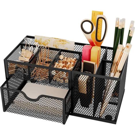Porte-stylo de bureau en maille métallique, accessoire de bureau multifonctionnel, adapté à la maison, à l'école et au bureau, noir.