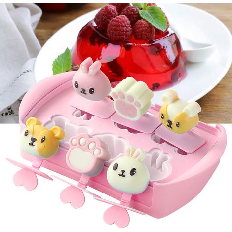 Moule à glace silicone 6 cases rose pour enfants, fabrication maison de pops glacés DIY, qualité alimentaire pour sorbets et desserts glacés.