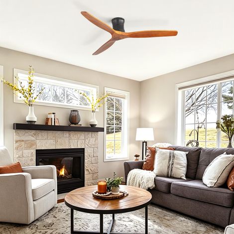 Ventilatore da soffitto senza luce 132 cm - Motore DC invertibile silenzioso con telecomando e timer - 3 pale in legno massello moderno - Nero (1/5)