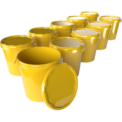 10x Seau Hobbock avec couvercle 31,5 L, qualité alimentaire jaune