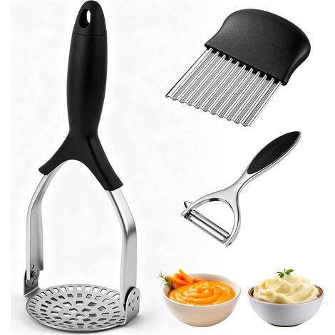 3-teiliges manuelles Kartoffelstampfer-Set, Kartoffelstampfer aus Edelstahl, professioneller Kartoffelstampfer mit rutschfestem Griff für Obst, Gemüse und Babynahrung (1/5)