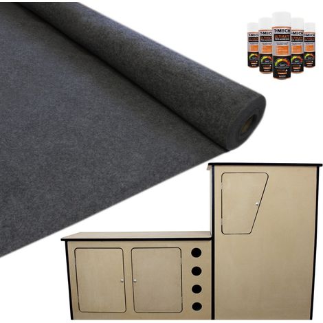 11m2 Doublure Intérieure Tapis Véhicule Gris Anthracite avec Unité de Cuisine MDF Camper Van - Aménagement Van Camping-Car Voyage Camionette Bricolage DIY [5 Bombes de Colle GRATUITES]