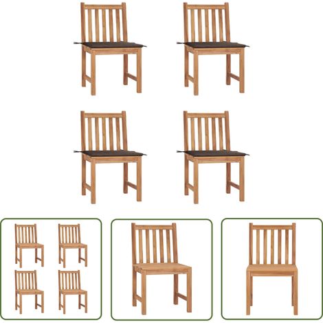 The Living Store Chaises de jardin lot de 4 avec coussins Bois de teck massif - Chaise De Jardin - Fauteuil De Jardin - Mobilier De Jardin - Meubles De Terrasse - Set De Chaises (1/5)