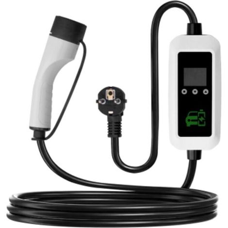 Chargeur Portable EV Type 2 Européen pour Voiture Électrique (7kW) Écran LED 1.8 Pouces, Courant Réglable 8A-16A, Protection IP66/IP55, Câble 5m, Prise Européenne, Puissance 3.5kW, Matériau PC