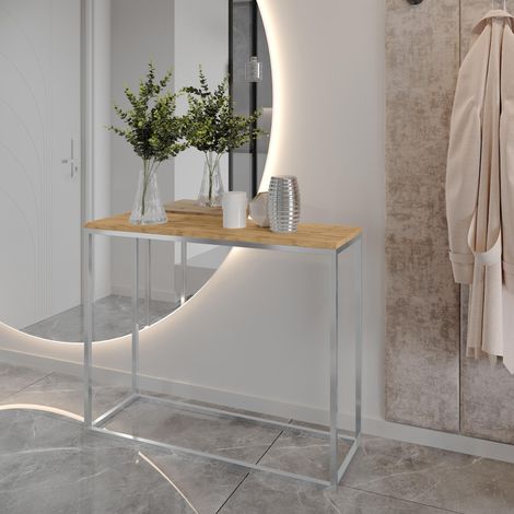 AX LIVING Flur Konsolentisch Lortie 80cm Wotan Eiche mit Chrom-Gestell