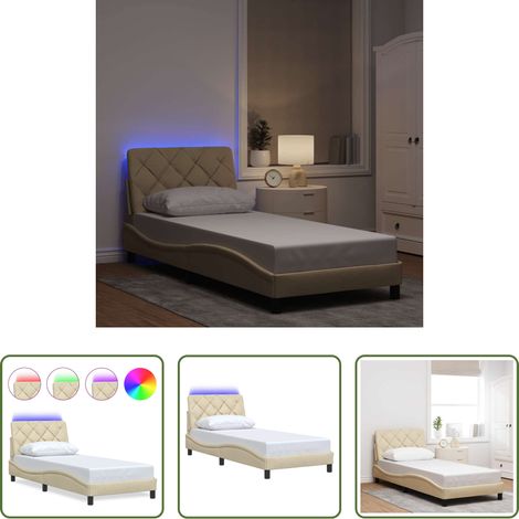Cadre de lit LED - Cadre de lit avec LED sans matelas crème 90x200 cm tissu (1/5)