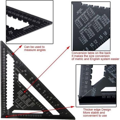 2 Équerre de Charpentier, Aluminium, Rapporteur 45 90 Degrés, Guide de Scie, Menuiserie Bois (1/4)