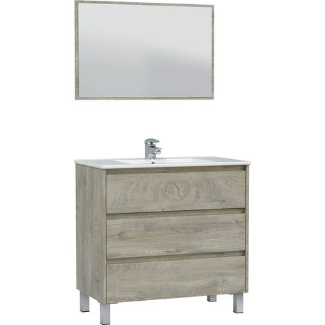 Mueble de baño Devin 3 cajones con espejo, sin lavabo, Color Alaska