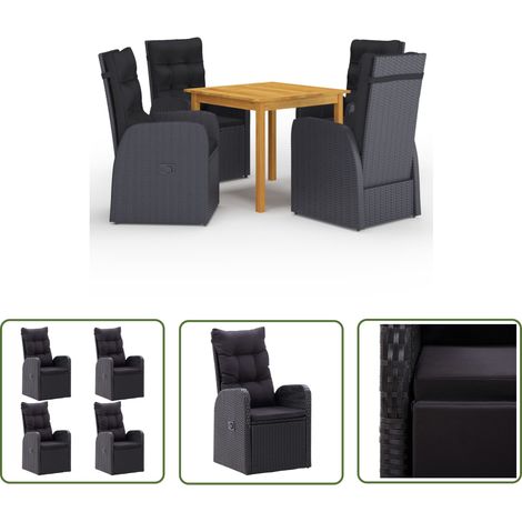 The Living Store Ensemble à manger de jardin 5 pcs Noir - Salon De Jardin - Mobilier De Jardin - Table De Jardin - Chaises De Jardin - Acacia (1/5)