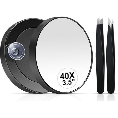 40X Miroir grossissant , 8,9 cm Petit Miroir grossissant avec Ventouse et Pince à épiler, Mirror de Voyage, Ensemble de miroirs compacts pour épiler Les Sourcils (1/5)