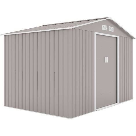 Hattoro – Abri de jardin métal 277x191x192 cm – 7,3 m³ – 2 portes coulissantes – Toit à pignon – Grilles d’aération pour ventilation