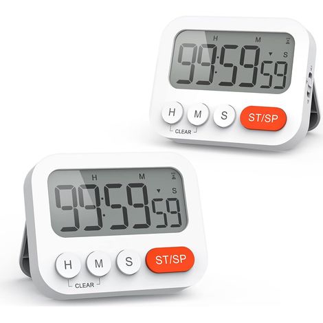 Digital timer egg timer digital kitchen timer with clock, stopwatch, alarm clock, magnet, 3-level volume, LCD display for learning, cooking, sports (2 pieces) (1/5)