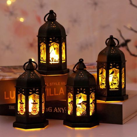 (4 Pièces) Lanterne Halloween LED, Suspendre Lanterne Decoration Halloween Exterieur Intérieur (1/5)