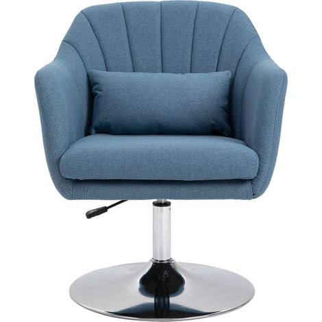 Swivel Linen Fabric Accent Chair for Living Room Contemporary Vanity Armchair  Adjustable Height Thick Cushion Lumbar Support Armrest for Bedroom Office Blue (1/5)