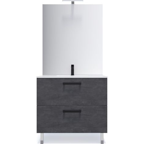 Meuble de salle de bain suspendu avec pieds vasque intégrée 90cm 2 tiroirs Ardoise métallisée + miroir - Chelsea (1/5)
