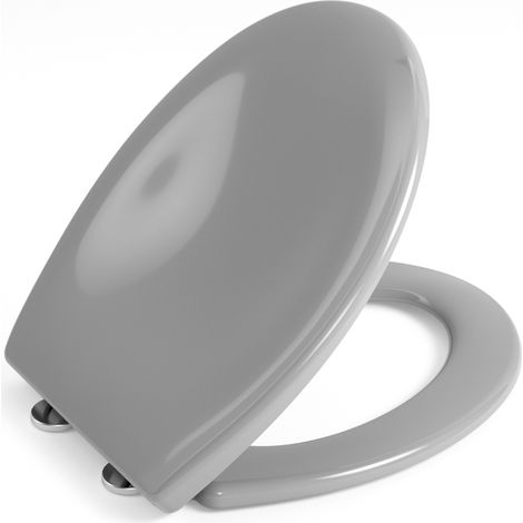 Abattant WC avec frein de chute AquaWise, cuvette toilette avec fixation inox, Installation facile, Thermoplastique, ovale, 36,9x44,3 cm, Gris (1/4)