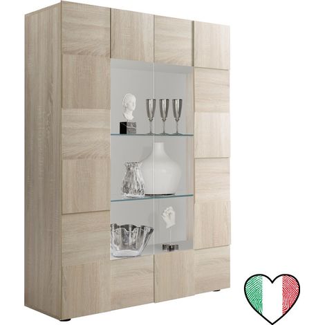 Credenza Vetrina soggiorno in Rovere Samoa, 2 ante vetro 121x166 - Dama (1/2)