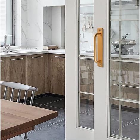 Poignée de porte coulissante 4 pièces, kit poignée coulisse avec plaque en acier inoxydable pour portes de grange, armoire, couleur or, entraxe 192 mm (1/4)