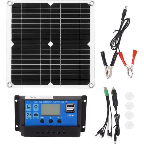 Kit Solaire 12W 12V Pliable Monocristallin IP65 Imperméable Chargeur Portable avec Régulateur 100A pour Camping-Car (1/5)