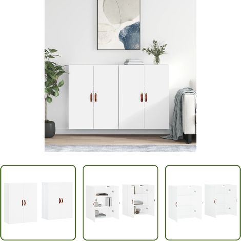 Holzschrank - Wandschränke 2 Stk. Weiß 69,5x34x90 cm (1/5)
