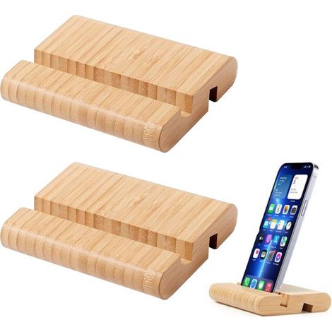 Lot de 2 supports en bambou pour tablette, décoration de bureau, support pour téléphone portable, support universel pour téléphone portable (1/5)